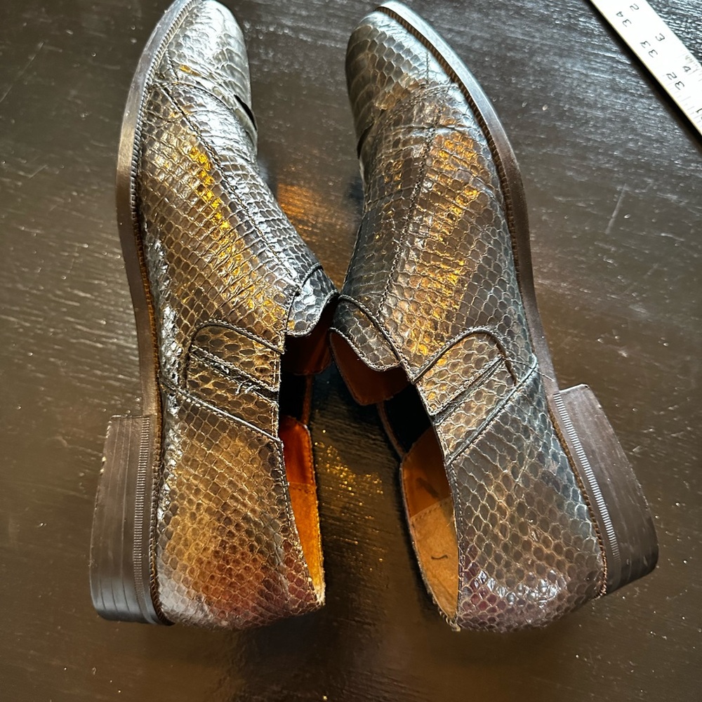 Vintage Giorgio Brutini 8 1/2 Green Genuine Snakeskin Shoes - Picture 13 of 15